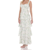 Flower Print Tiered Back Tie Up Maxi Dress